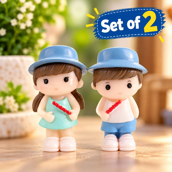 Hat couple-1 (Blue hat)( Miniature toys , cake toppers , small figuine, Valentine couple)