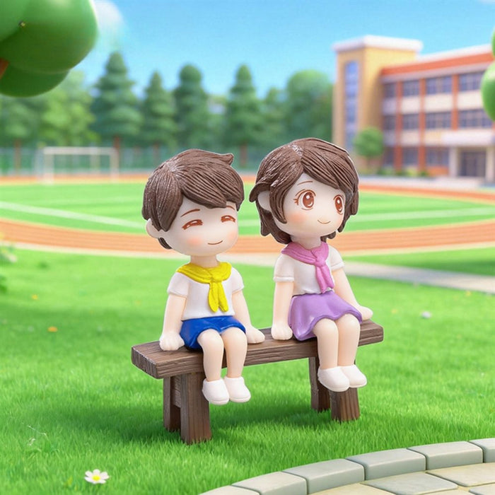 Miniature Couple Set for Miniature Garden Decor (Bonsai , Plant décor, Miniature Toys) (Kids in Uniform)