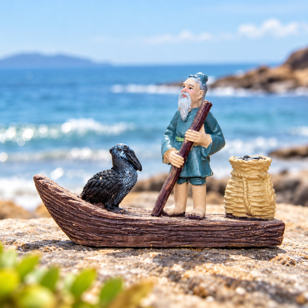 Miniature Toys: Fisherman Boat with Bird for tray gardening