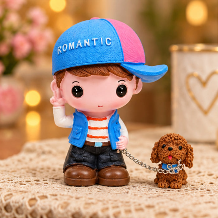 Imported resin boy with dog statue