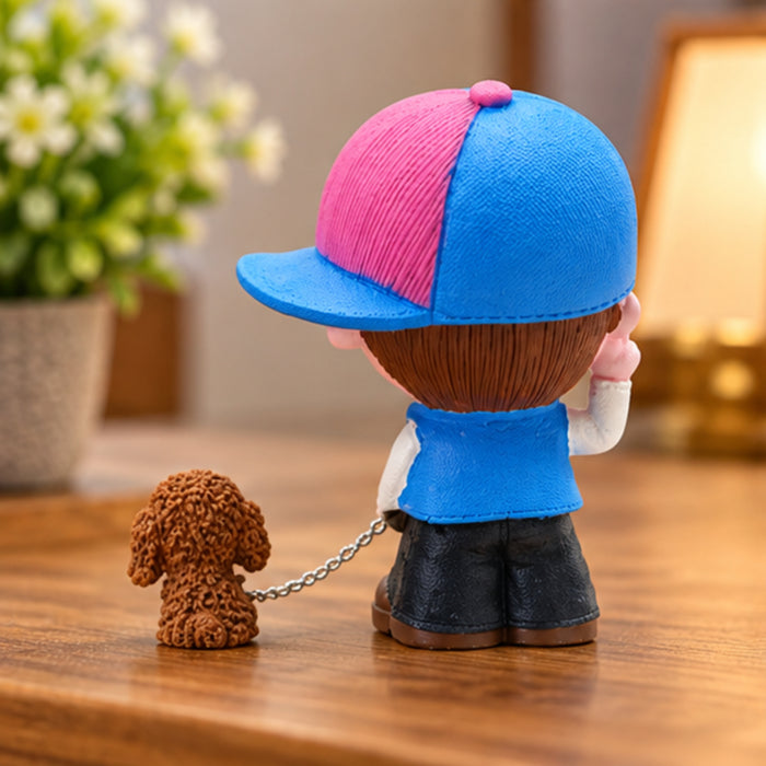 Imported resin boy with dog statue