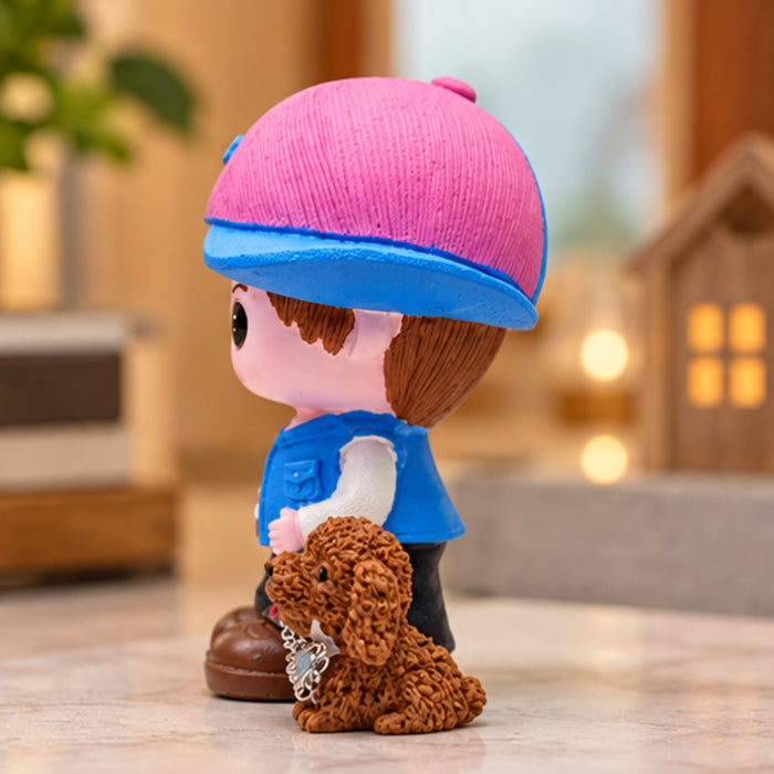 Imported resin boy with dog statue