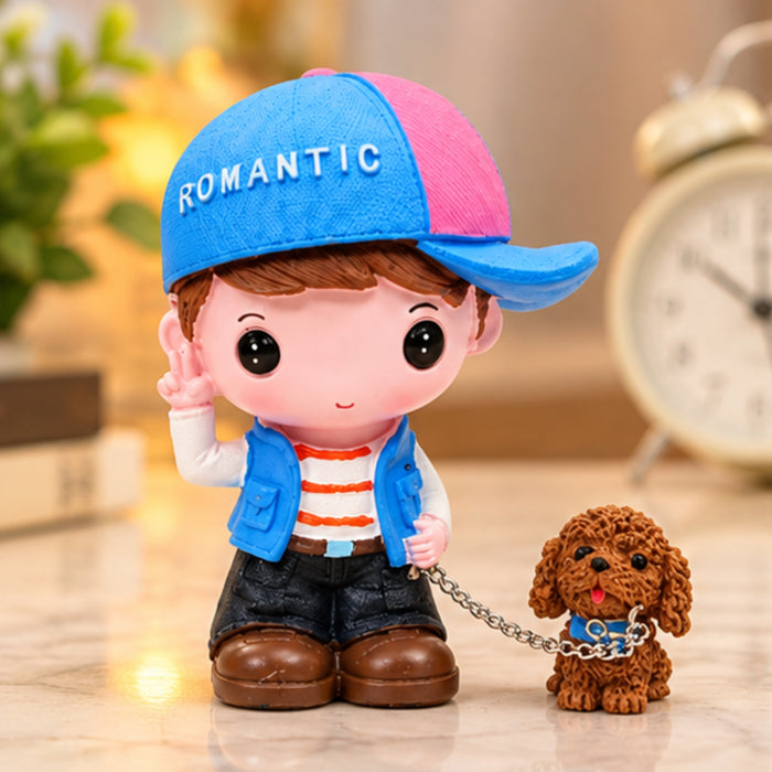 Imported resin boy with dog statue