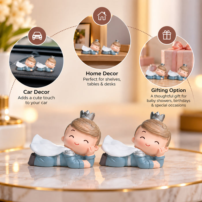 ( Pack of 2 Lying Prince | Car décor| Baby Shower Gifts | Shelf Décor | Resin Home décor
