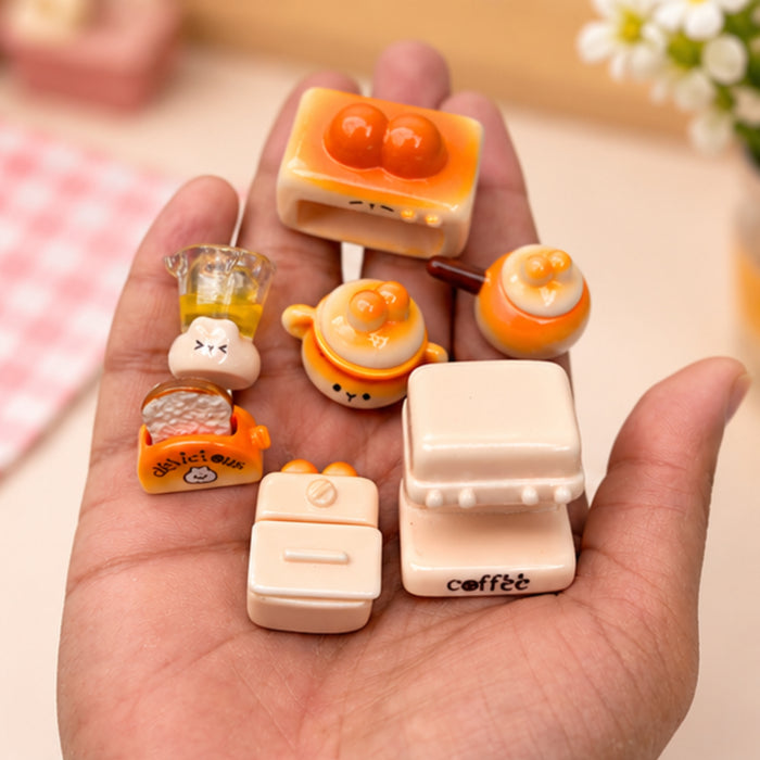 7-Piece Kawaii Miniature Kitchen Collection – Tiny "Sweet Face" Appliances & Cookware – Desktop Decor, Dollhouse Furniture, and DIY Craft Accessories