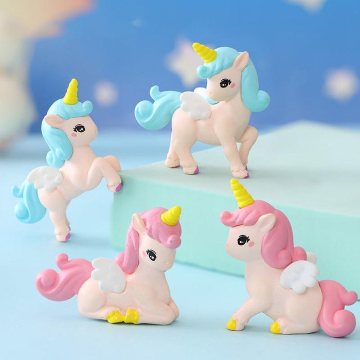 Set of 4 Winged Unicorns for Fairy Garden Accessory|  Doll House Accessories, and DIY Crafts, Desk| Display Figures