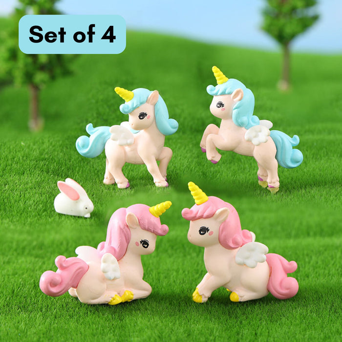 Set of 4 Winged Unicorns for Fairy Garden Accessory|  Doll House Accessories, and DIY Crafts, Desk| Display Figures