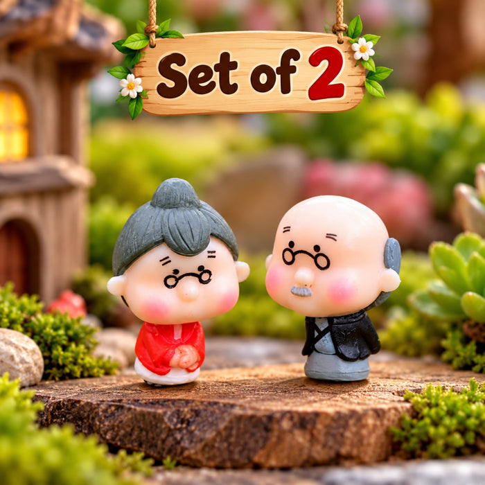 Wonderland Handcrafted Grandparents Miniature Statues – Sweet Elderly Couple Home Decor Figurines for Shelves and Desks| Fairy Garden Accessories, Doll House, DIY Craft, Display (Set of 2)