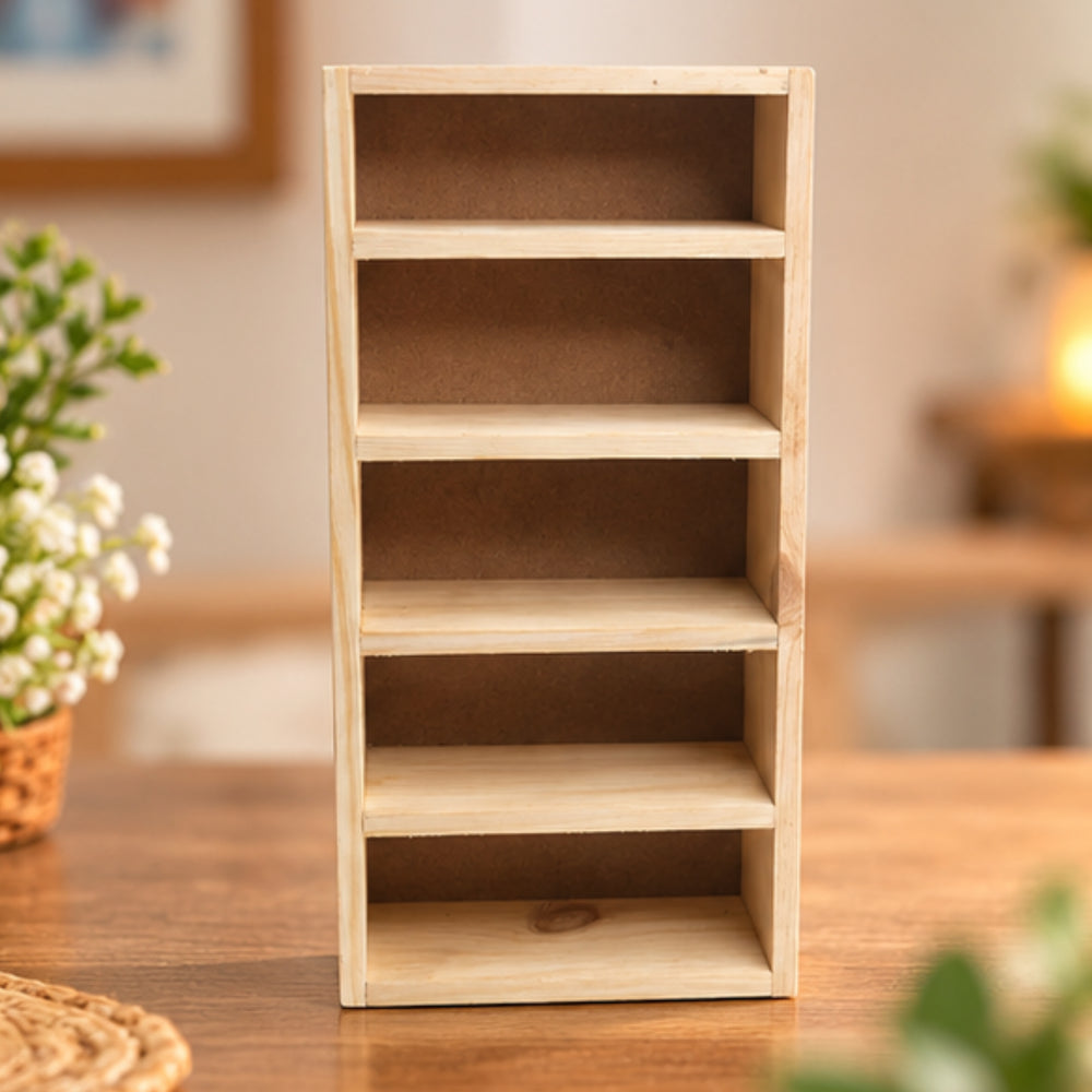 5-Slot Wooden Almirah-Shaped Mini Figures Cubby Box Display Shelf Organizer Storage Box (Light Brown) (Miniature not Included