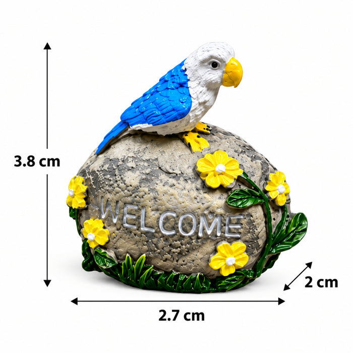 Parrot Welcome Garden Statue - Blue Bird on "Welcome" Stone