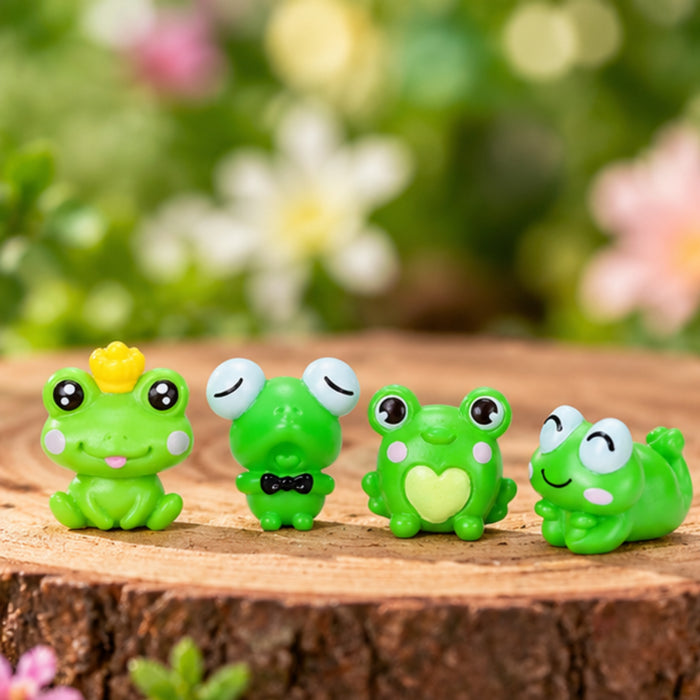 4 Pcs Cute Mini Frog Figurines Set - Tiny Resin Frogs for Fairy Garden, Terrarium & Dollhouse Decor