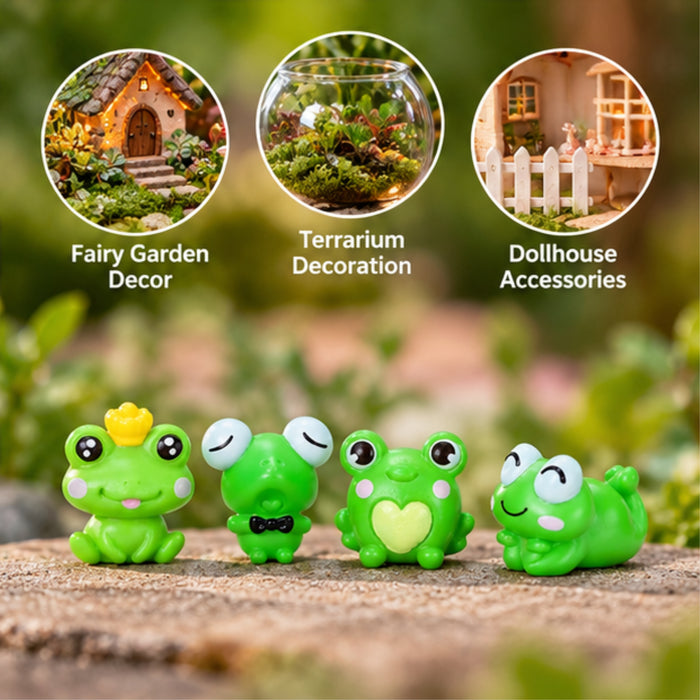 4 Pcs Cute Mini Frog Figurines Set - Tiny Resin Frogs for Fairy Garden, Terrarium & Dollhouse Decor