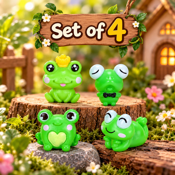 4 Pcs Cute Mini Frog Figurines Set - Tiny Resin Frogs for Fairy Garden, Terrarium & Dollhouse Decor