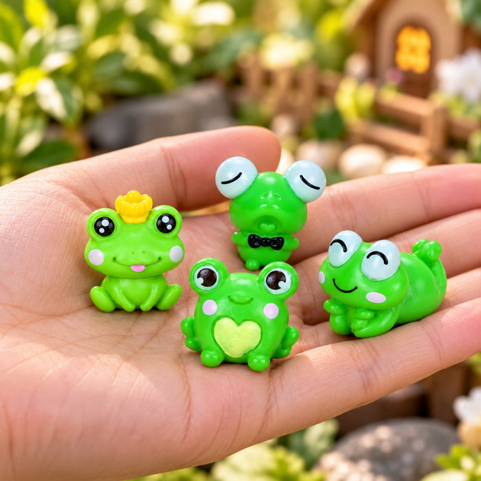 4 Pcs Cute Mini Frog Figurines Set - Tiny Resin Frogs for Fairy Garden, Terrarium & Dollhouse Decor