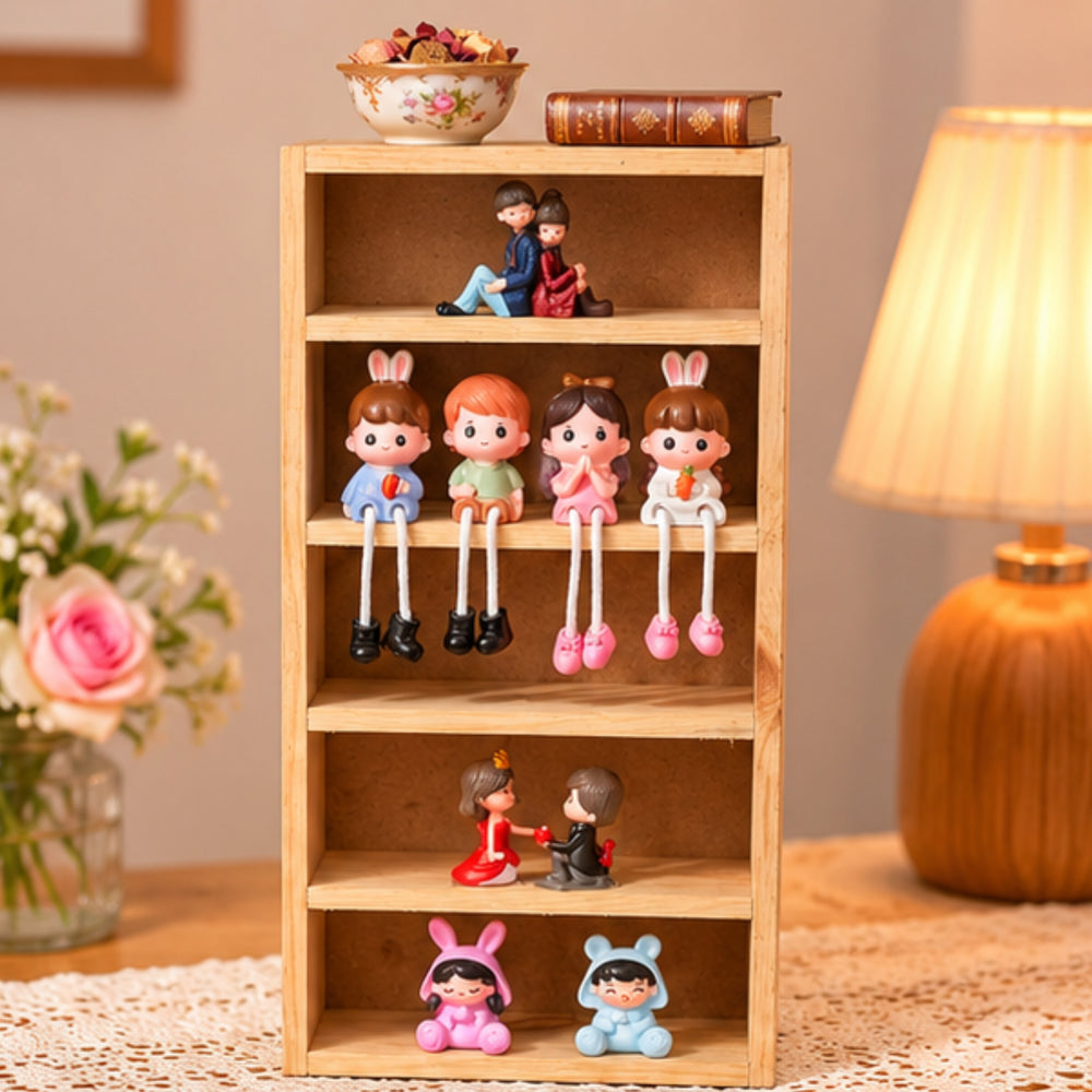 5-Slot Wooden Almirah-Shaped Mini Figures Cubby Box Display Shelf Organizer Storage Box (Light Brown) (Miniature not Included