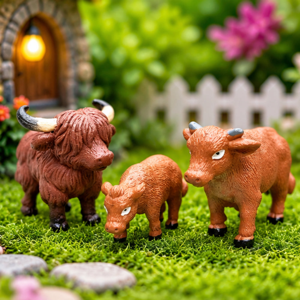 Set of 3 OX Figures| Animal Miniature Fairy Garden Accessory| Resin mini Charm for Garden, DIY Craft, Dollhouse