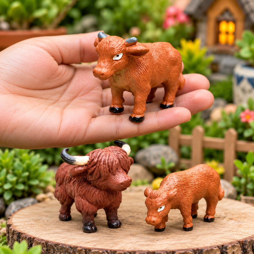 Set of 3 OX Figures| Animal Miniature Fairy Garden Accessory| Resin mini Charm for Garden, DIY Craft, Dollhouse