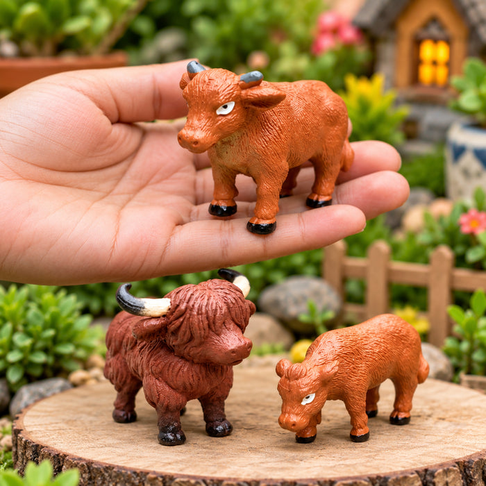 Set of 3 OX Figures| Animal Miniature Fairy Garden Accessory| Resin mini Charm for Garden, DIY Craft, Dollhouse
