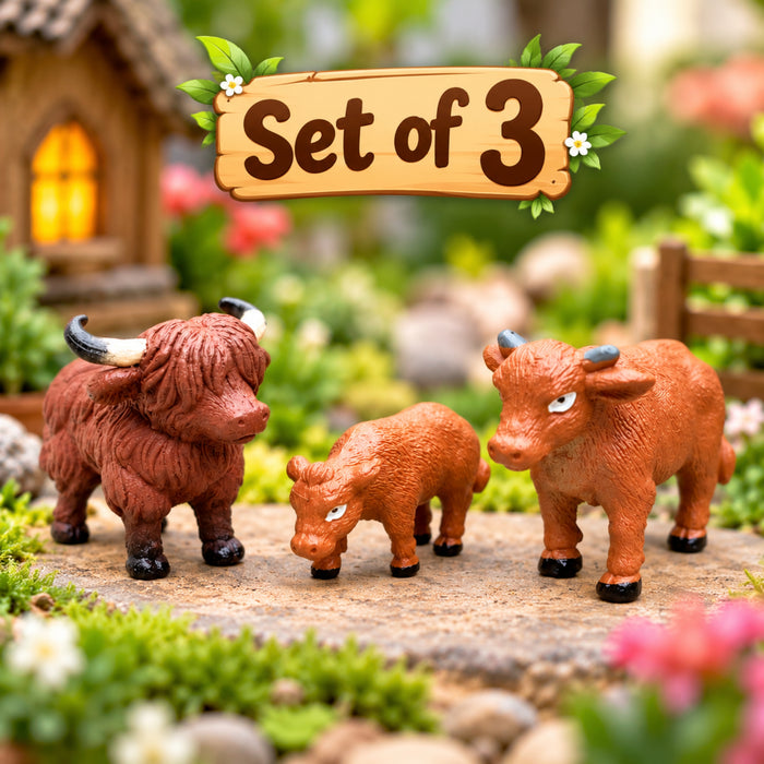 Set of 3 OX Figures| Animal Miniature Fairy Garden Accessory| Resin mini Charm for Garden, DIY Craft, Dollhouse