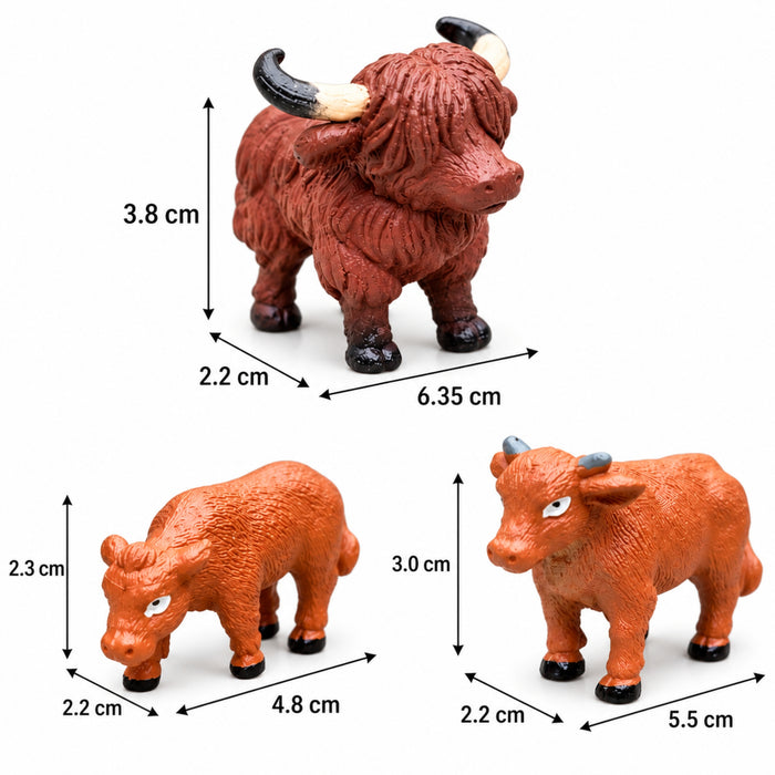 Set of 3 OX Figures| Animal Miniature Fairy Garden Accessory| Resin mini Charm for Garden, DIY Craft, Dollhouse