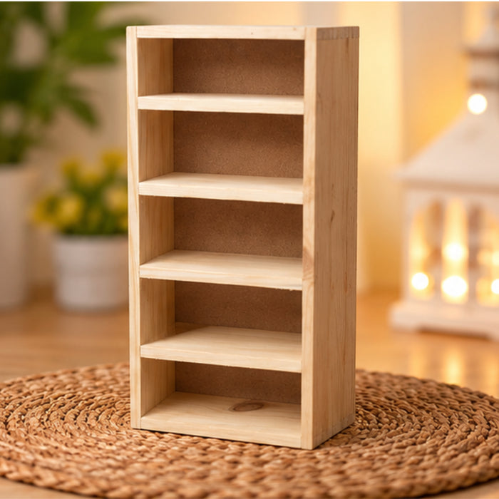 5-Slot Wooden Almirah-Shaped Mini Figures Cubby Box Display Shelf Organizer Storage Box (Light Brown) (Miniature not Included