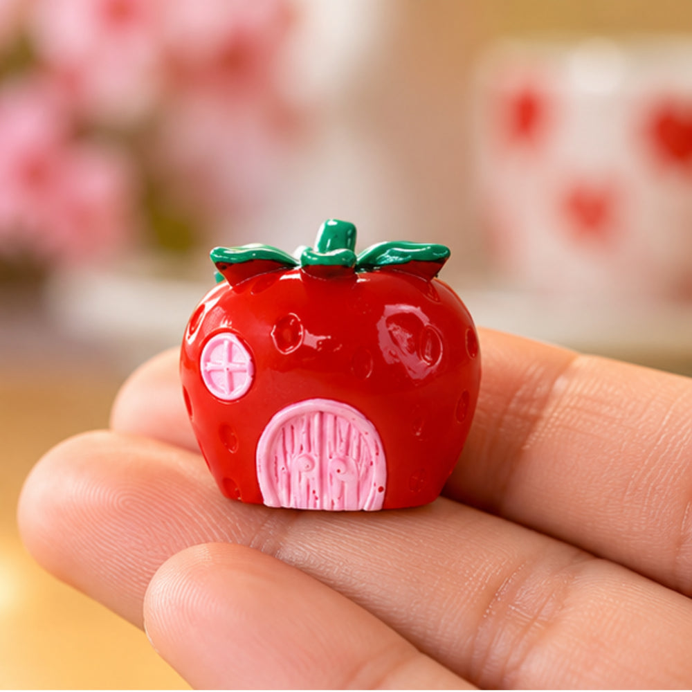 Strawberry Fairy House Miniature| Indoor/Outdoor decoration | Fairy Gardens, Dollhouses, Desk Accessory | Resin mini fake fruit toy figurine