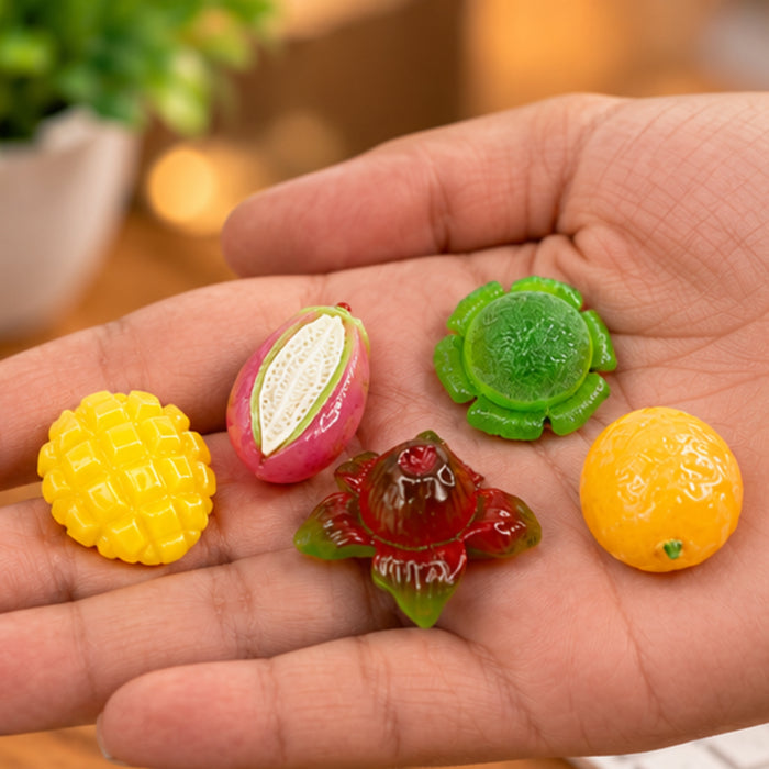 Exotic Fruit Mix Resin Miniatures | 5pc Set for Crafting, Slime, & Decor | Doll House Accessories| mini fake food miniatures use for craft, education purpose, paper weight and gifting
