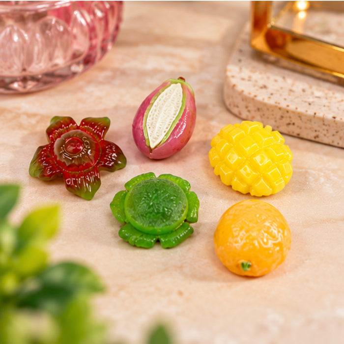 Exotic Fruit Mix Resin Miniatures | 5pc Set for Crafting, Slime, & Decor | Doll House Accessories| mini fake food miniatures use for craft, education purpose, paper weight and gifting