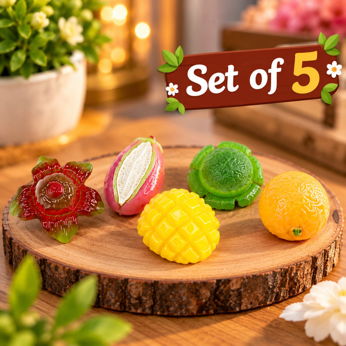Exotic Fruit Mix Resin Miniatures | 5pc Set for Crafting, Slime, & Decor | Doll House Accessories| mini fake food miniatures use for craft, education purpose, paper weight and gifting
