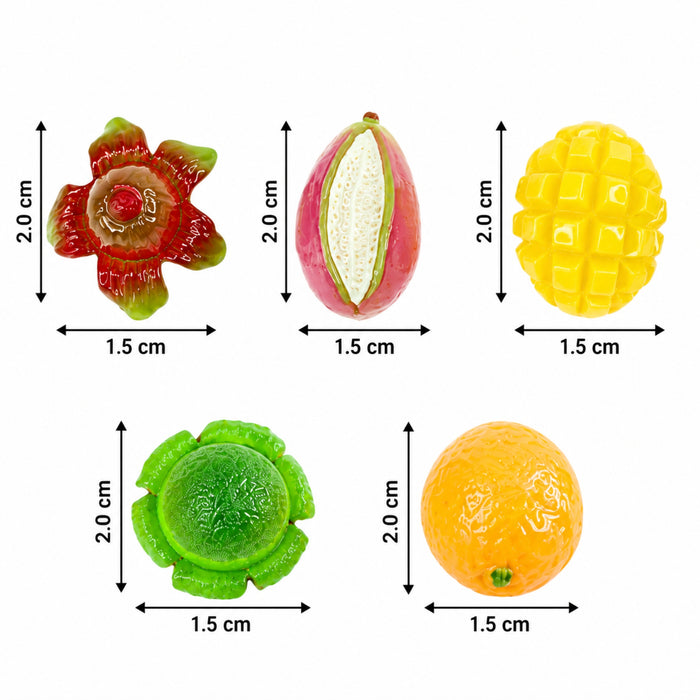 Exotic Fruit Mix Resin Miniatures | 5pc Set for Crafting, Slime, & Decor | Doll House Accessories| mini fake food miniatures use for craft, education purpose, paper weight and gifting