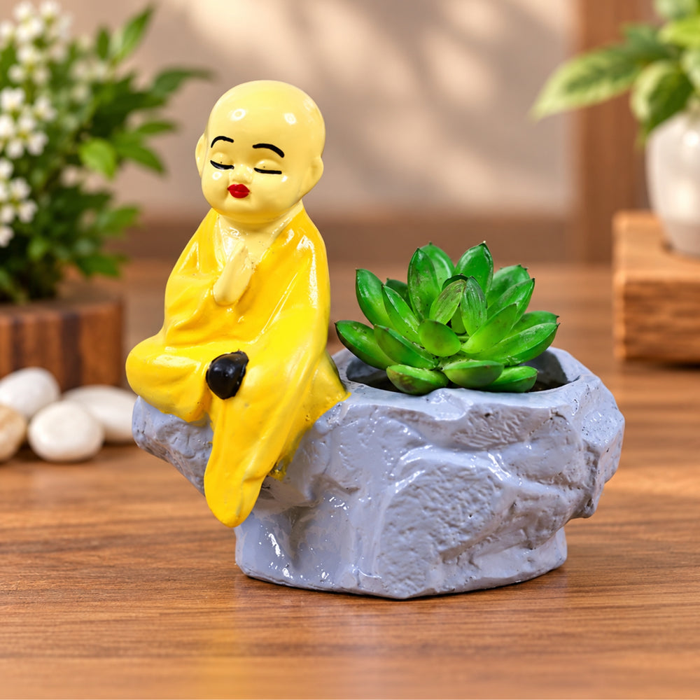 Monk with Mountain Succulent Pots (Yellow)