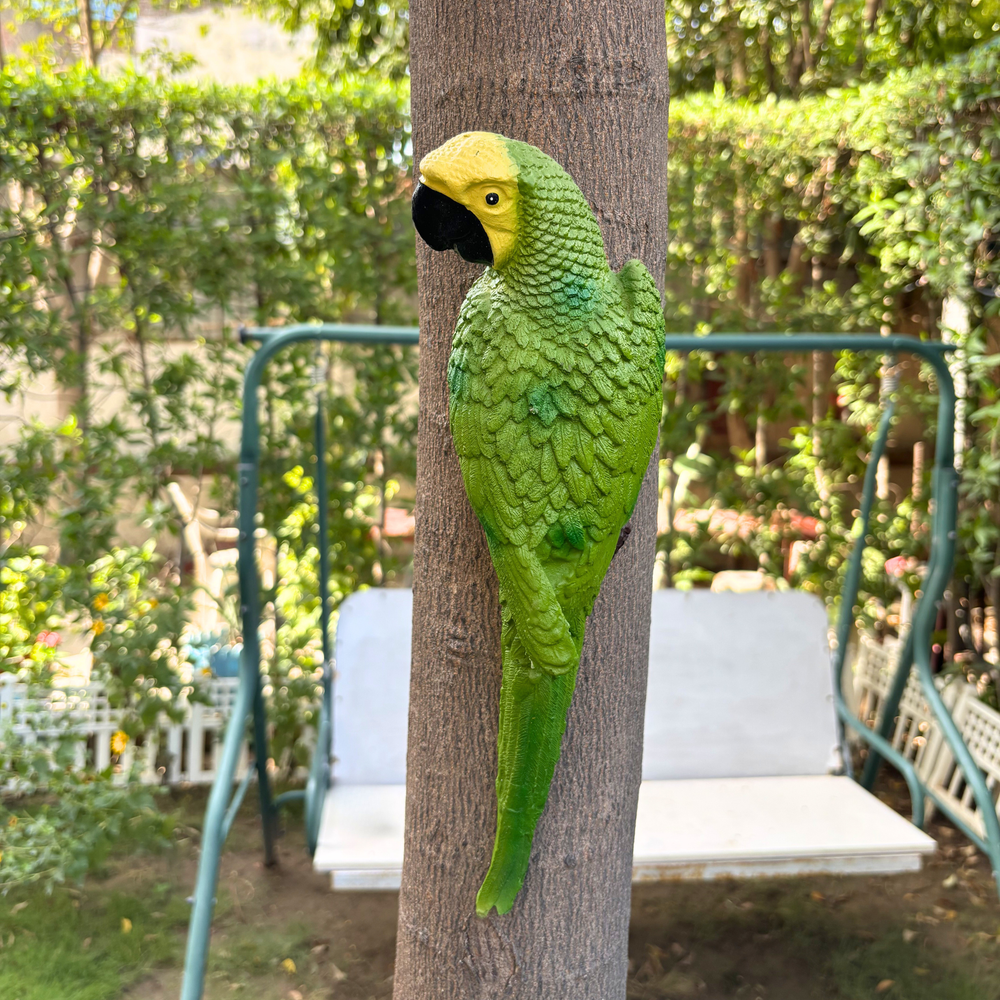 Hanging Green Parrot Garden Figurine