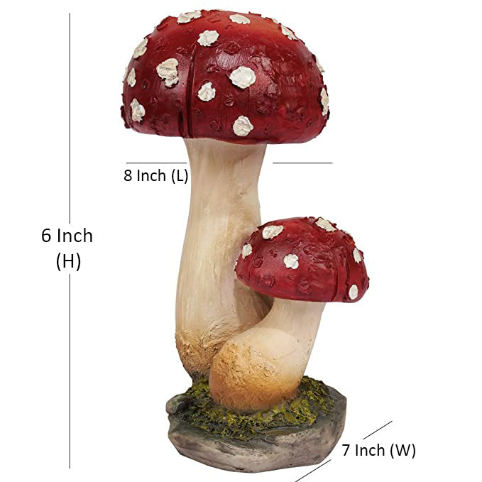 Handmade Ceramic Red Toadstool Mushroom Garden Statue, Twin Mushroom Decor