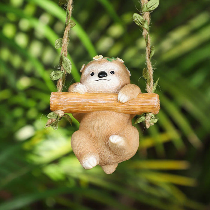Cute Sloth on a Swing Statue, Hanging Resin Animal Figurine for Indoor/Outdoor Garden Decor