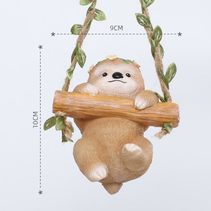 Cute Sloth on a Swing Statue, Hanging Resin Animal Figurine for Indoor/Outdoor Garden Decor