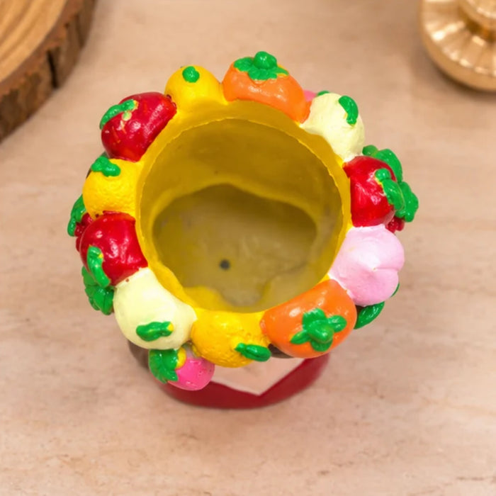 4-Inch Cute Girl Face Planter with Colorful Fruit Crown – Resin Head Flower Pot for Succulents, Cactus & Indoor Home Decor (Plant Not Included)