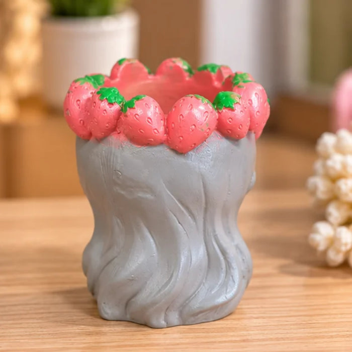 Cute Strawberry Girl Face Planter for Indoor Plants, 4-Inch Resin Succulent Pot, (Plant Not Included)