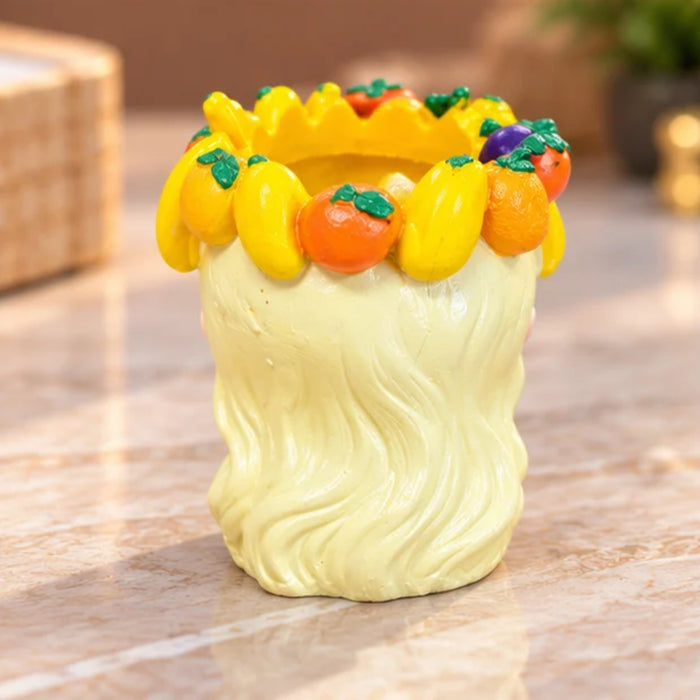 4 Inch Cute Girl Face Planter with Fruit Crown – Resin Head Flower Pot for Indoor Plants, Succulents, (Plant Not Included)