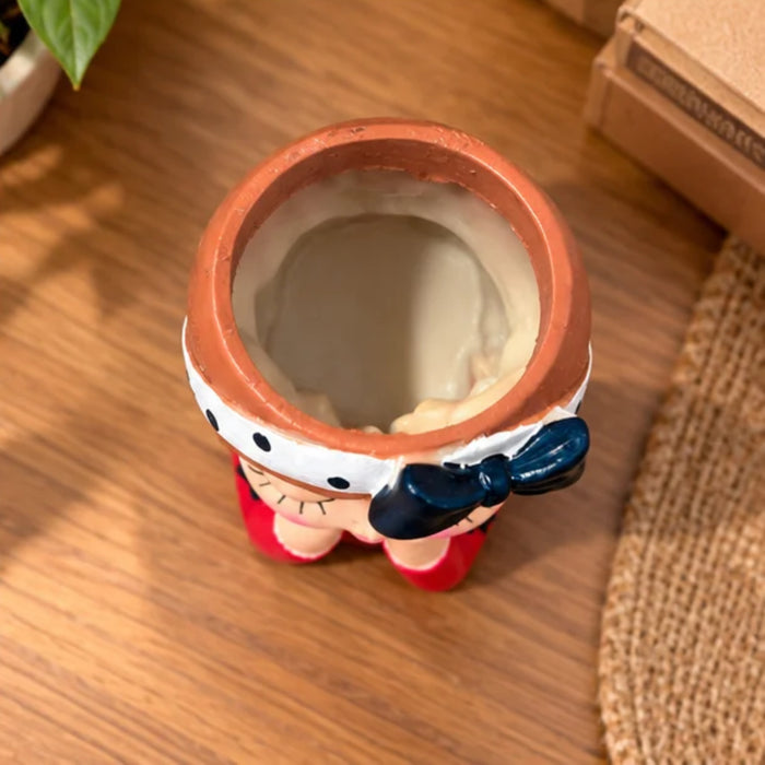 4-Inch Cute Girl Face Polyresin Planter for Succulent Pots(Red and White, Plant Not Included)