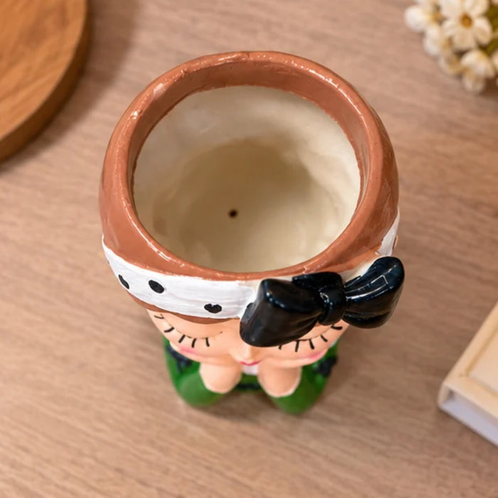 4 Inch Cute Girl Face Planter for Succulents – Decorative Resin Flower Pot (Plant Not Included)