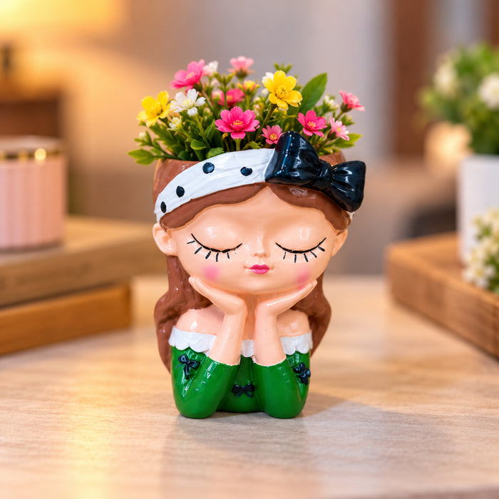 4 Inch Cute Girl Face Planter for Succulents – Decorative Resin Flower Pot (Plant Not Included)
