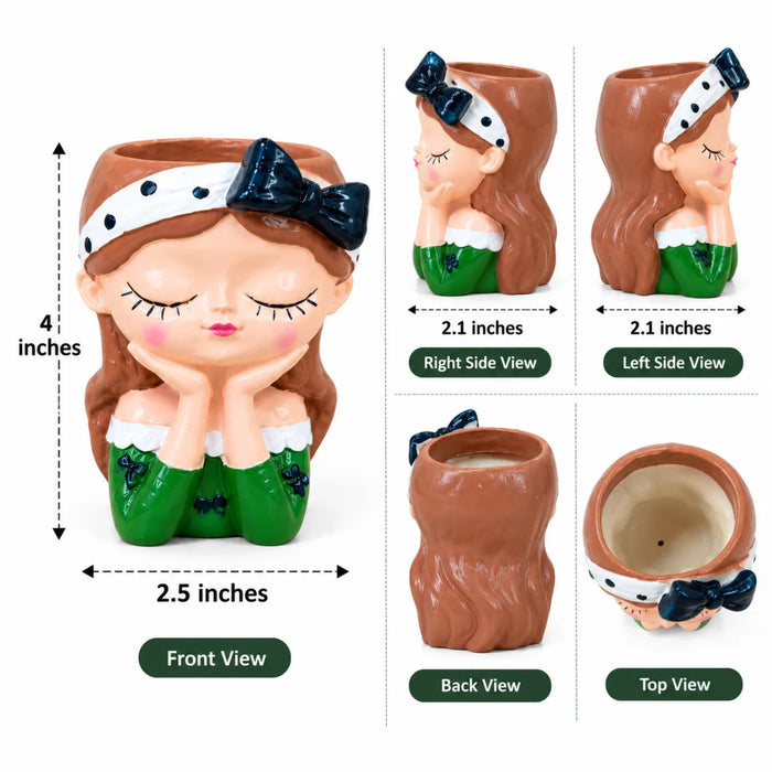4 Inch Cute Girl Face Planter for Succulents – Decorative Resin Flower Pot (Plant Not Included)