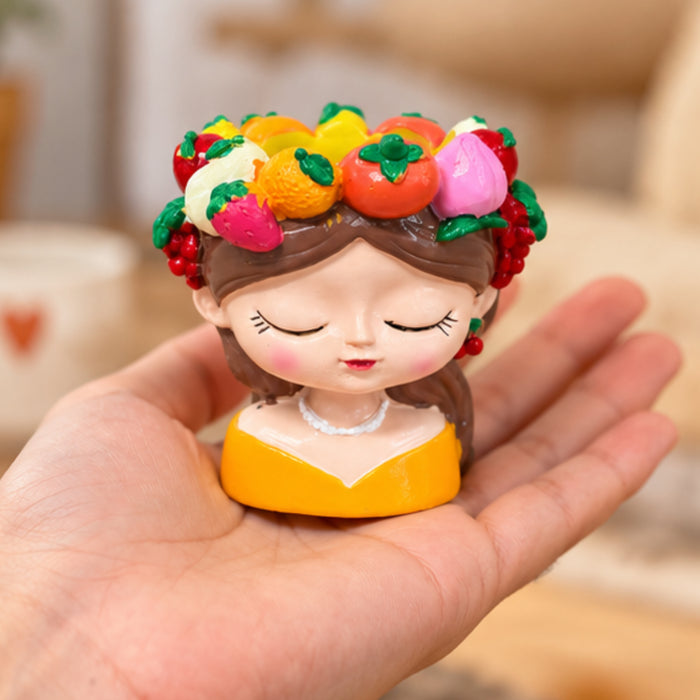 4 Inch Cute Girl Face Decorative Flower Pot with Colourful Fruit Design (Plant Not Included)