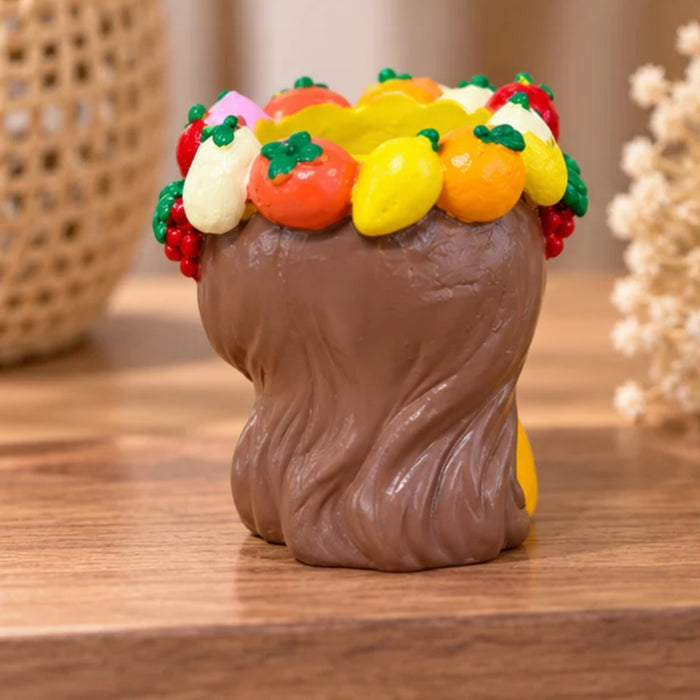 4 Inch Cute Girl Face Decorative Flower Pot with Colourful Fruit Design (Plant Not Included)