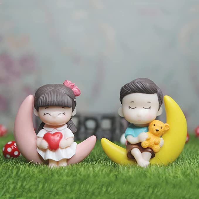 Dolls on The Moon Cute Couple Garden Miniature (Pink & Yellow) 2 Pc/Set