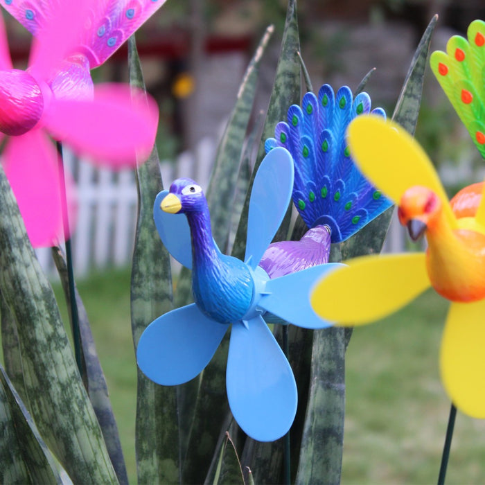 Peacock Windmill Garden Stakes – Set of 2 or Set of 4