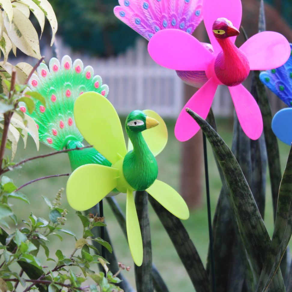 Colorful Peacock Wind Spinners for Garden Decor (Set of 4) – Multicolor Outdoor Pinwheel Stakes for Lawn & Patio