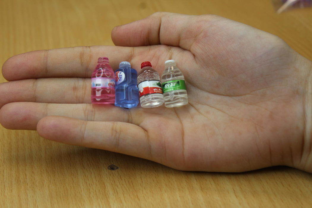 Wonderland Miniature Dollhouse Water Bottle Set (4-Pack) - Realistic Mini Food Drink Accessories for DIY craft & Decor