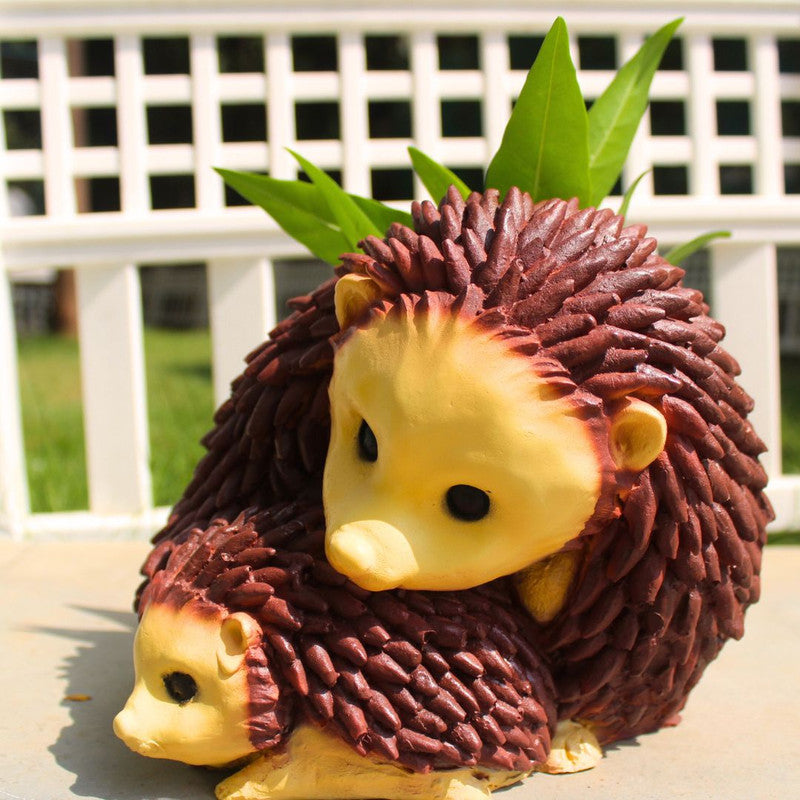 Hedgehog Mother and Baby Planter - Resin Garden Pot