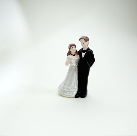 Classic Miniature Bride and Groom Figurine in Black Tuxedo and White Wedding Dress
